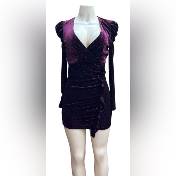 Honey and Rosie.   Purple Ruched Mini Dress - Picture 1 of 7